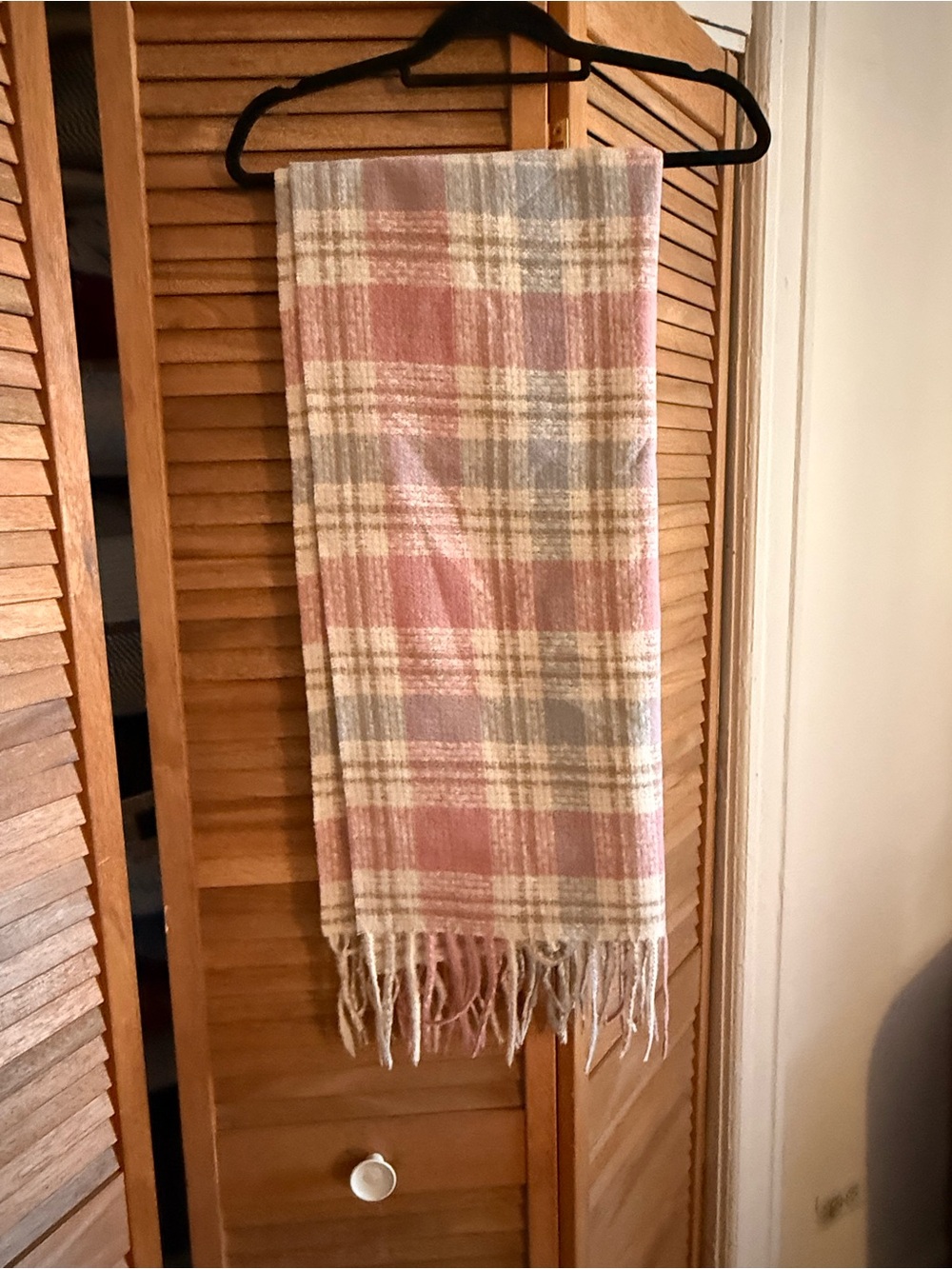 Cashmere Scarf in Peach and Cream Plaid